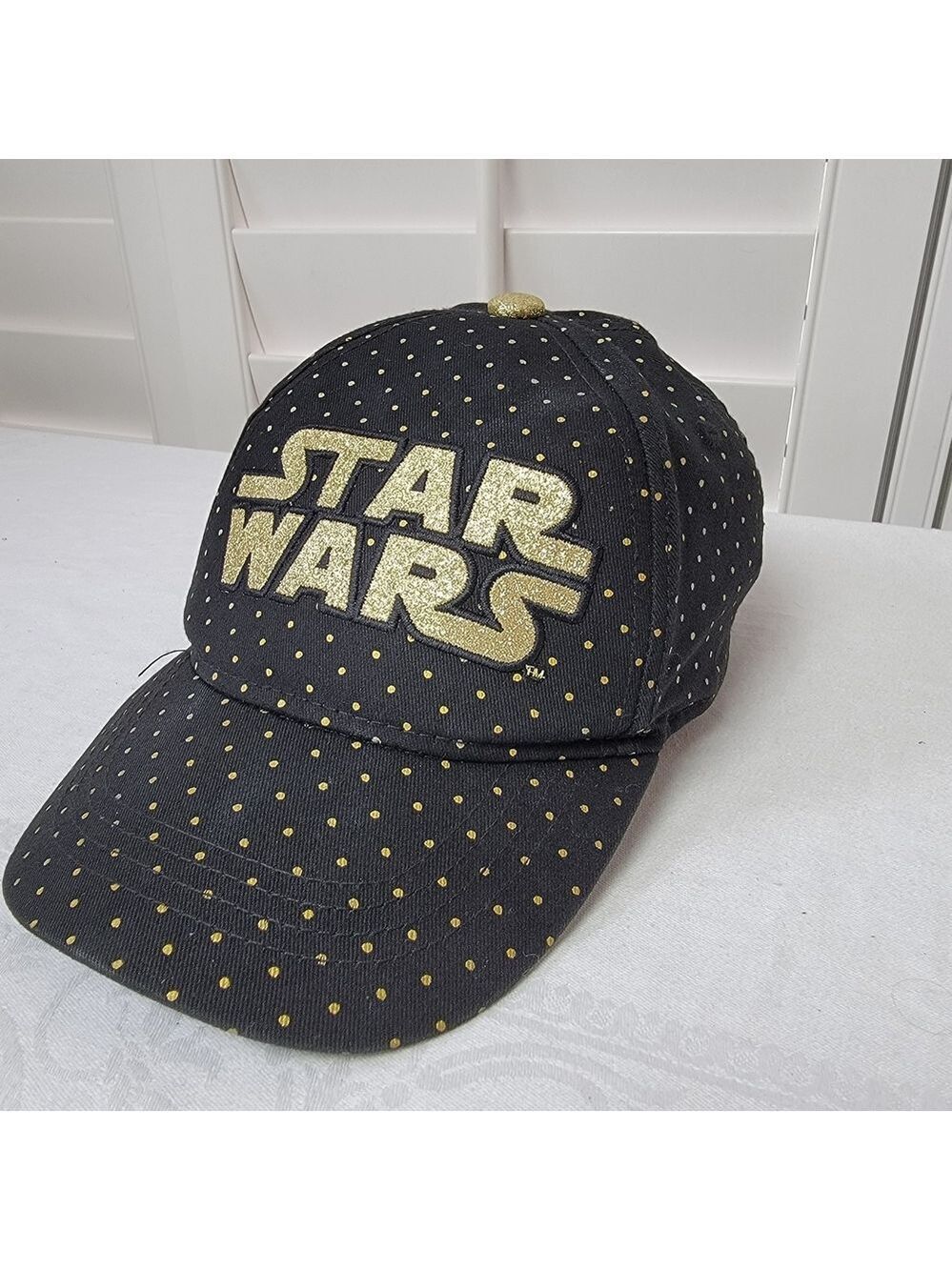 ⭐ Star Wars Black & Gold Baseball Cap – Adjustable Velcro Back – Polka Dot Print